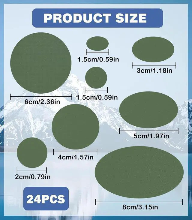 Alt view image 3 of 6 - 24Pcs Down Jacket Repair Patches Waterproof Nylon Tape Repair Patches Kit for Jackets Coats Clothing Tents Sleeping Bags, Color and Shape Options, Round