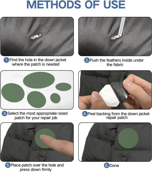 Alt view image 4 of 6 - 24Pcs Down Jacket Repair Patches Waterproof Nylon Tape Repair Patches Kit for Jackets Coats Clothing Tents Sleeping Bags, Color and Shape Options, Round