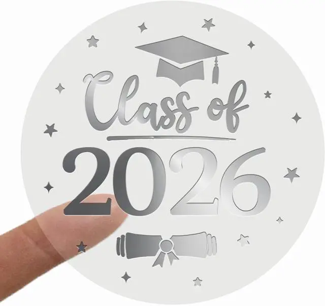 Main image of 100 Pack Class of 2026 Graduation Stickers Clear Gold Foil Seals, Round Transparent Envelope Labels for Invitations, Announcements, Party Favors & Gift Packaging (Silver)
