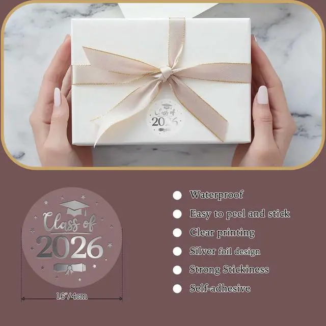Alt view image 2 of 4 - 100 Pack Class of 2026 Graduation Stickers Clear Gold Foil Seals, Round Transparent Envelope Labels for Invitations, Announcements, Party Favors & Gift Packaging (Silver)