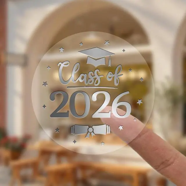 Alt view image 4 of 4 - 100 Pack Class of 2026 Graduation Stickers Clear Gold Foil Seals, Round Transparent Envelope Labels for Invitations, Announcements, Party Favors & Gift Packaging (Silver)