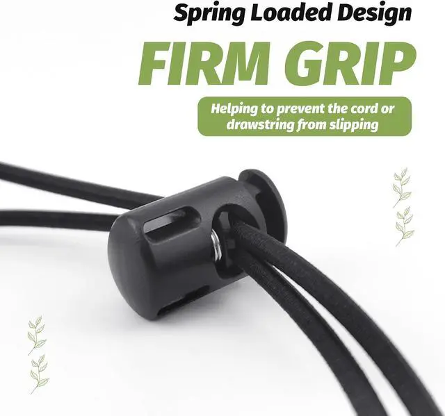 Alt view image 4 of 7 - BlingKingdom 10 PCS Plastic Cord Locks, Single Hole Elastic Cord Adjuster, Spring Toggle Stopper Fastener for Drawstrings, Paracord, Bags, Shoelaces, Clothing, Tent (Black)