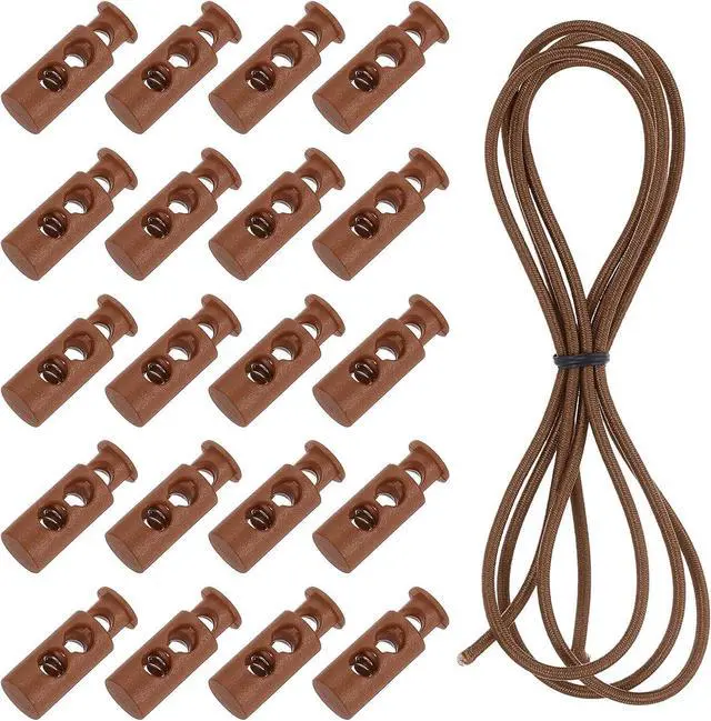 Main image of uxcell 25 Pcs Double Hole Cord Locks with 39Inch Elastic Shock Cord, Plastic Spring Toggle Stopper Clip with Stretch String for Shoelaces Drawstrings Paracord, Coffee