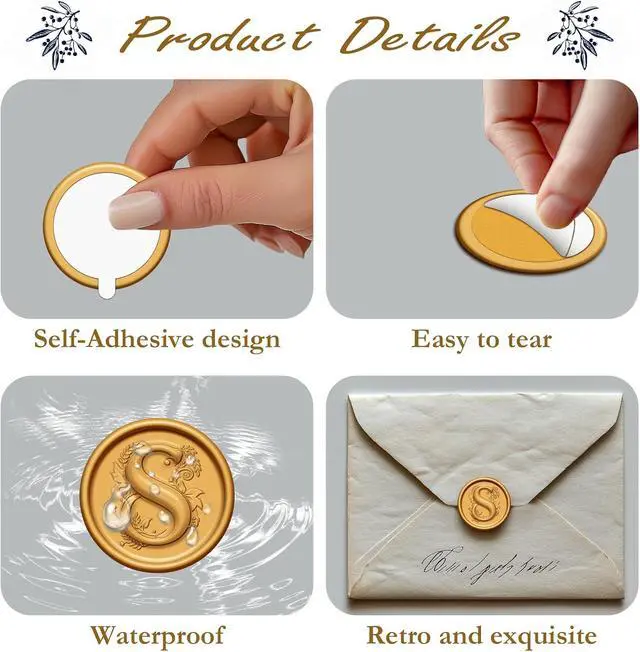 Alt view image 3 of 7 - 20 Pack Letter S Wax Seal Stickers, Antique Gold Initial Alphabet Self-Adhesive Wax Stickers for Wedding Party, Birthday, Christmas Envelope Seals