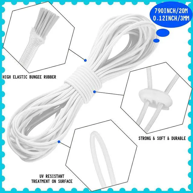 Alt view image 7 of 7 - Patelai 50 Pieces Cord Locks Spring Toggles Stoppers Plastic Single Hole End Stopper Slider and 1/8 Inch 66 Feet Elastic Bungee Cord for Drawstring Shoelaces Clothing Bags(White, Simple Style)