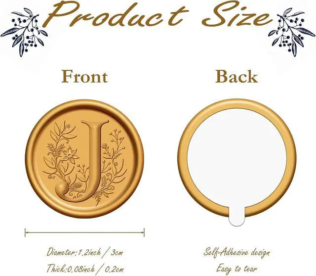 Alt view image 2 of 7 - 20 Pack Letter J Gold Initial Alphabet Self-Adhesive Wax Seal Stickers for Wedding Party Birthday Invitation Christmas Envelope Seals