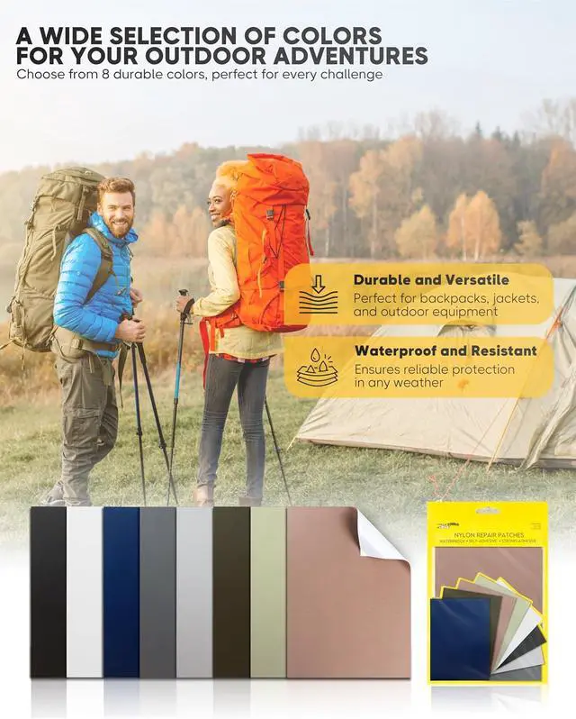 Alt view image 3 of 6 - ZEFFFKA Nylon Self-Adhesive Repair Patches 8 Pack Waterproof Durable 5x7 Inch Fabric Patches for Jackets Tents Backpacks Sleeping Bags Clothing 8 Assorted Colors No Ironing Easy Fix