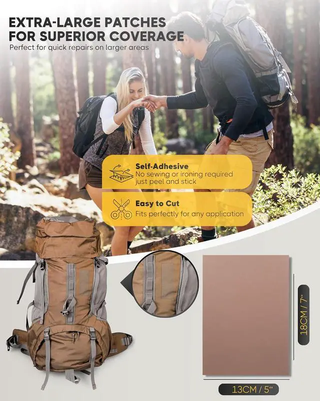 Alt view image 4 of 6 - ZEFFFKA Nylon Self-Adhesive Repair Patches 8 Pack Waterproof Durable 5x7 Inch Fabric Patches for Jackets Tents Backpacks Sleeping Bags Clothing 8 Assorted Colors No Ironing Easy Fix