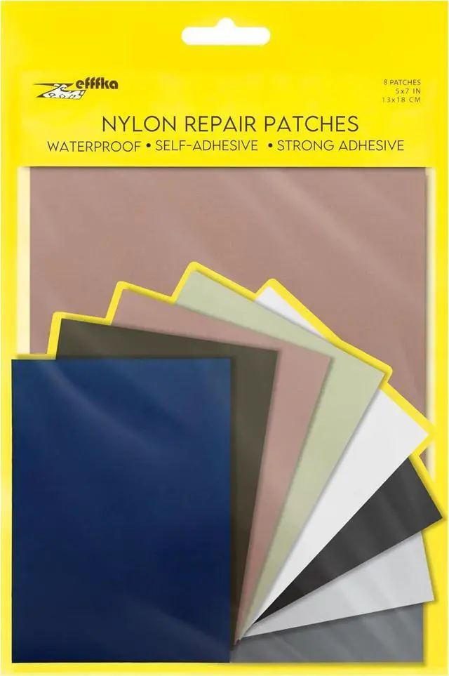Main image of ZEFFFKA Nylon Self-Adhesive Repair Patches 8 Pack Waterproof Durable 5x7 Inch Fabric Patches for Jackets Tents Backpacks Sleeping Bags Clothing 8 Assorted Colors No Ironing Easy Fix