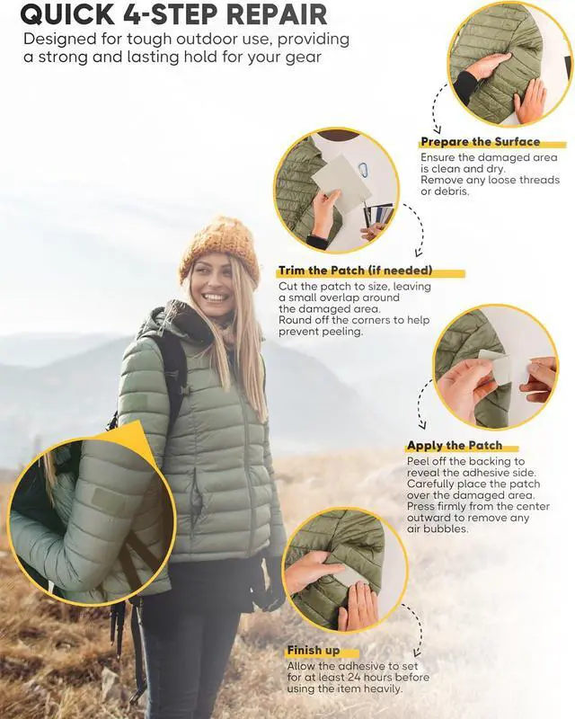 Alt view image 2 of 6 - ZEFFFKA Nylon Self-Adhesive Repair Patches 8 Pack Waterproof Durable 5x7 Inch Fabric Patches for Jackets Tents Backpacks Sleeping Bags Clothing 8 Assorted Colors No Ironing Easy Fix