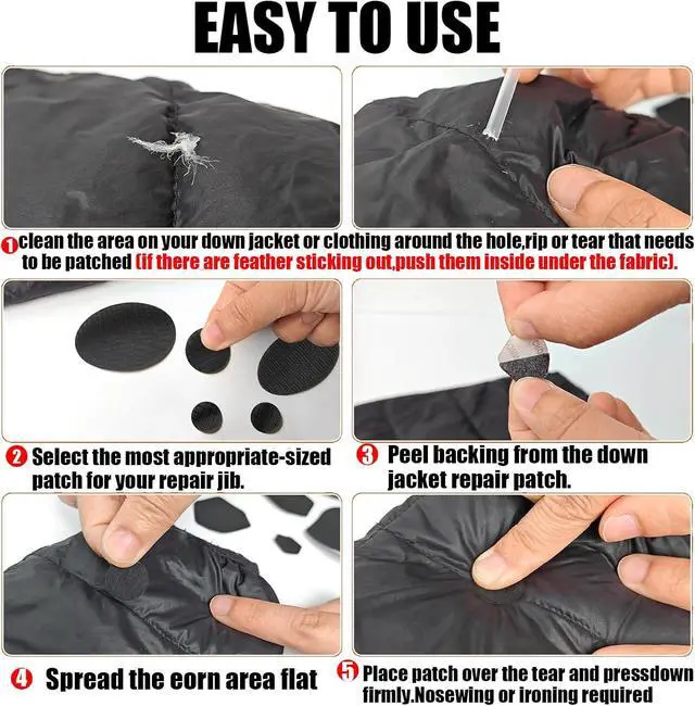 Alt view image 6 of 6 - SYLVASS 12PCS Down Jacket Repair Patch, Waterproof Self-Adhesive Nylon Patches for Puffer Jackets, Tents, Sleeping Bags, Raincoats (Beige)