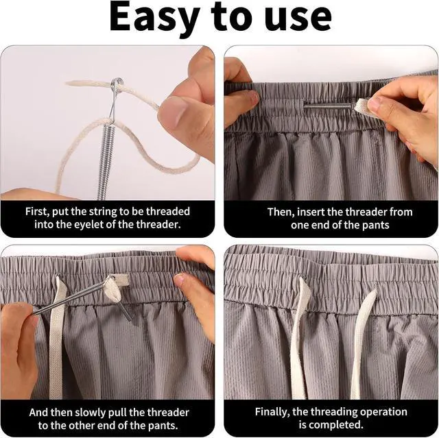 Alt view image 4 of 7 - 4pcs Spring Drawstring Threader Tool, Steel Elastic Drawstring Puller for Sewing Metal Loop Turner Multipurpose Hoodie String Rope Threader for Jackets Hoodies Pants Shorts