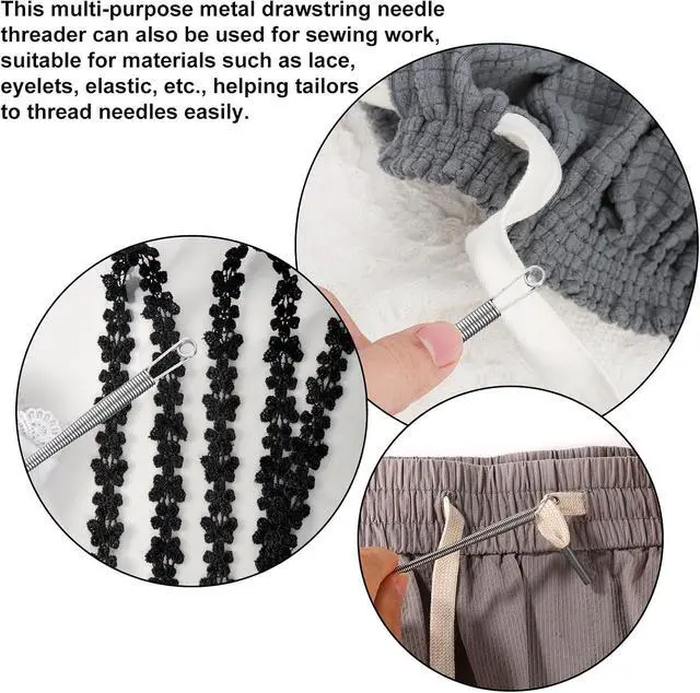 Alt view image 6 of 7 - 4pcs Spring Drawstring Threader Tool, Steel Elastic Drawstring Puller for Sewing Metal Loop Turner Multipurpose Hoodie String Rope Threader for Jackets Hoodies Pants Shorts