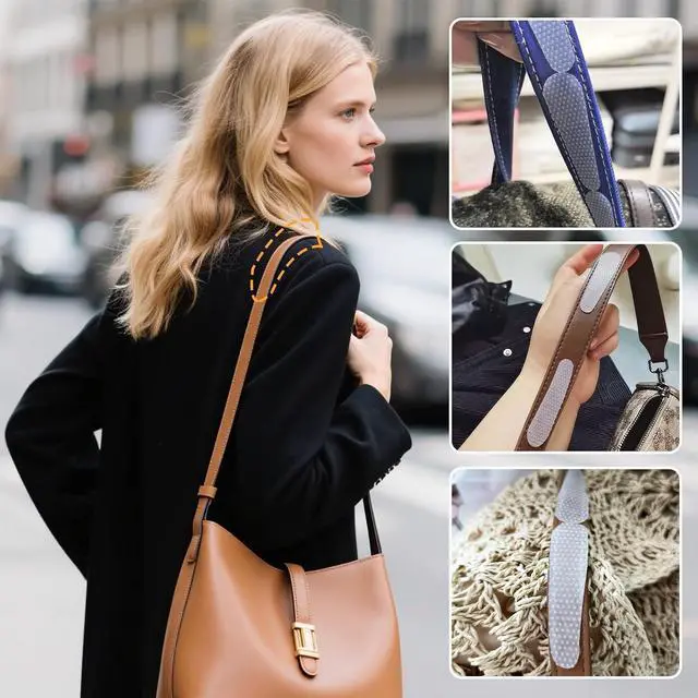 Alt view image 4 of 7 - Anti-Slip Shoulder Bag Strap Gripper Holder, Purse Strap Non-Slip Pad Sticker Handbag Grip for Backpack, Clear, 12PCS