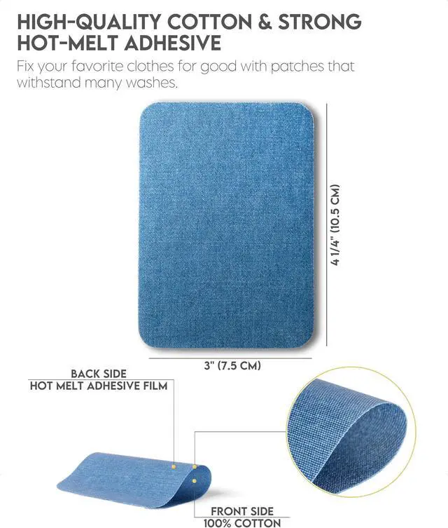 Alt view image 3 of 7 - ZEFFFKA Denim Iron-on Patches Inside & Outside Strongest Glue 100% Cotton Black and White Repair Decorating Kit 12 Pieces Shades of Blue Size 3" by 4-1/4" (7.5 cm x 10.5 cm)