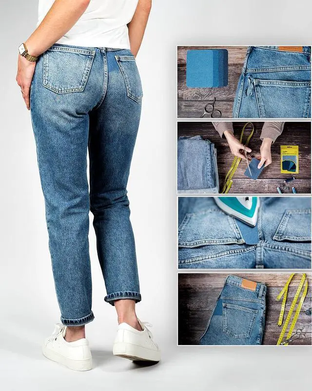 Alt view image 4 of 7 - ZEFFFKA Denim Iron-on Patches Inside & Outside Strongest Glue 100% Cotton Black and White Repair Decorating Kit 12 Pieces Shades of Blue Size 3" by 4-1/4" (7.5 cm x 10.5 cm)