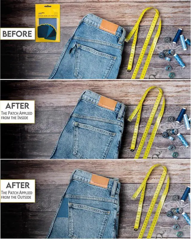 Alt view image 5 of 7 - ZEFFFKA Denim Iron-on Patches Inside & Outside Strongest Glue 100% Cotton Black and White Repair Decorating Kit 12 Pieces Shades of Blue Size 3" by 4-1/4" (7.5 cm x 10.5 cm)