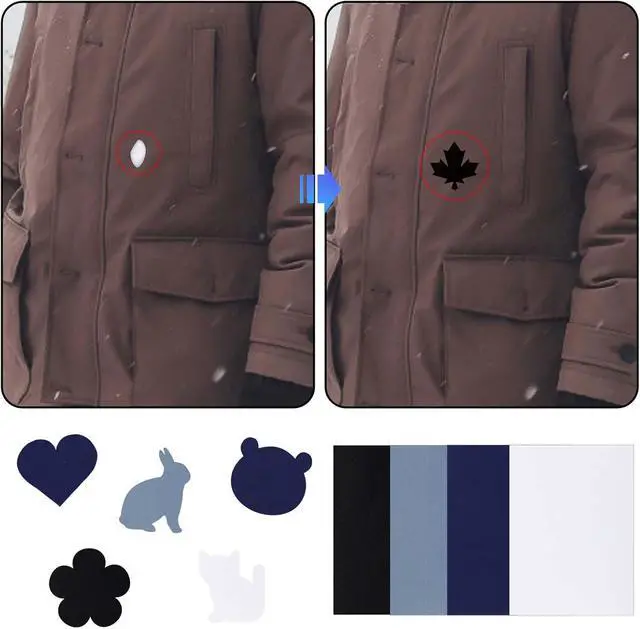 Alt view image 3 of 7 - 8pcs Down Jacket Repair Patches, 8 x 6 Inch Self Adhesive Fabric Repair Patch Waterproof Nylon Patches for Down Jacket Outerwear Clothing Pants Bags Tent (4 Colors)
