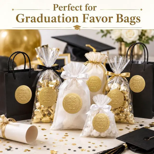 Alt view image 2 of 6 - Class of 2026 Graduation Stickers - 100 Pack Premium Matte Gold Embossed Labels - 1.6 Inch Round Self Adhesive Paper Seals for Invitations Envelopes Diploma Covers and Party Favors (Embossed)