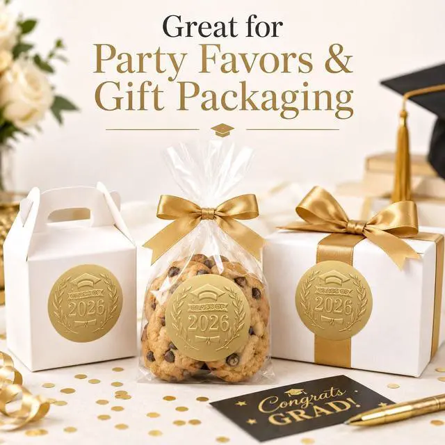 Alt view image 6 of 6 - Class of 2026 Graduation Stickers - 100 Pack Premium Matte Gold Embossed Labels - 1.6 Inch Round Self Adhesive Paper Seals for Invitations Envelopes Diploma Covers and Party Favors (Embossed)