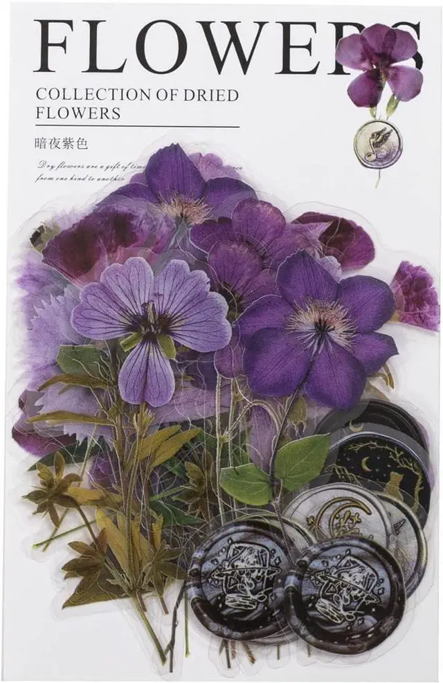 Alt view image 2 of 6 - PET Transparent Purple Dried Flower Wax Seal Stickers, 40pcs | Waterproof, Clear Floral Vinyl Sticker Decals Bulk for Scrapbooking Crafts Wall Water Bottles Envelopes Cars Journaling