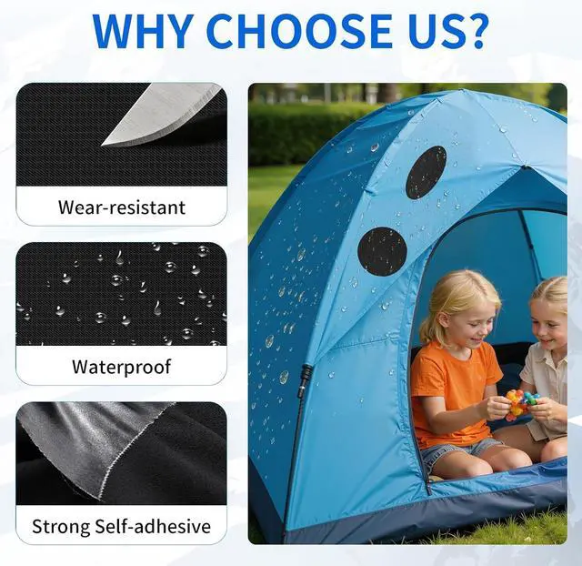 Alt view image 3 of 7 - 48Pcs Self-Adhesive Fabric Repair Patches, Waterproof Nylon Tent Repair Kit, Heavy Duty No-Sew Gear Tape for Down Jacket, Sleeping Bag, Clothes, Instant Fix, Black