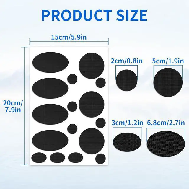 Alt view image 5 of 7 - 48Pcs Self-Adhesive Fabric Repair Patches, Waterproof Nylon Tent Repair Kit, Heavy Duty No-Sew Gear Tape for Down Jacket, Sleeping Bag, Clothes, Instant Fix, Black