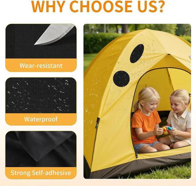 Alt view image 3 of 6 - Self-Adhesive Fabric Repair Patches, 51pcs Nylon Tent Repair Kit, Waterproof Heavy Duty Tape for Down Jacket, Sleeping Bag, Clothes, Instant Fix for Outdoor Gear, Black