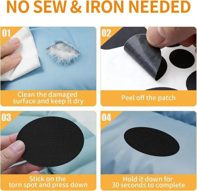 Alt view image 4 of 6 - Self-Adhesive Fabric Repair Patches, 51pcs Nylon Tent Repair Kit, Waterproof Heavy Duty Tape for Down Jacket, Sleeping Bag, Clothes, Instant Fix for Outdoor Gear, Black