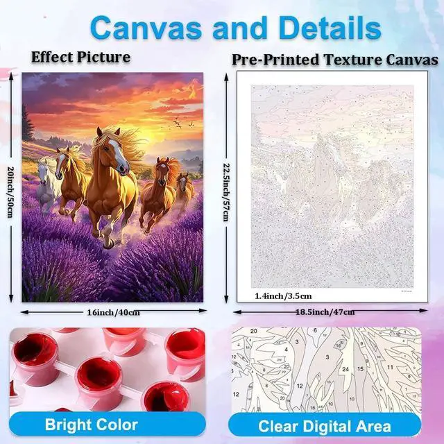 Alt view image 3 of 7 - Artunion Running Horse Paint by Numbers Kit for Adults,Horse Animal Paint by Number Kits, DIY Oil Painting Paint by Number Kits on Canvas Arts Craft for Home Wall Decor 16x20 Inch