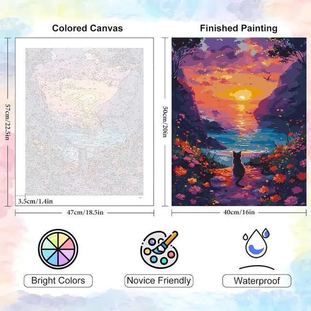 Alt view image 3 of 7 - Sunset Paint by Numbers Kit for Adults Beginner Without Frame 16x20 IN | Mountain Lake Scenery Paint by Numbers for Adults, Cat DIY Acrylic Painting, Stress Relief Craft Kits, Home Wall Decor Gift