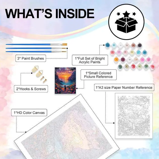Alt view image 4 of 7 - Sunset Paint by Numbers Kit for Adults Beginner Without Frame 16x20 IN | Mountain Lake Scenery Paint by Numbers for Adults, Cat DIY Acrylic Painting, Stress Relief Craft Kits, Home Wall Decor Gift
