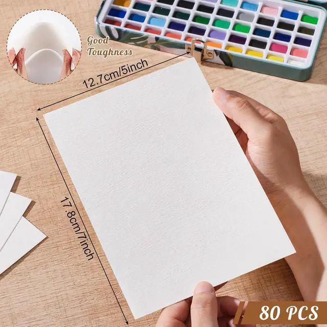 Alt view image 2 of 7 - 80 Sheets Watercolor Paper Bulk, 5 x 7 in, 110 Lb/230 GSM, Cold Press | White Paper, Good Absorbency, Less Warping, for Kids, Students, Beginners, Cards, Invitations, Watercolor and Sketching