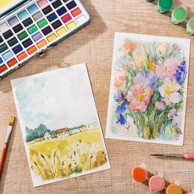 Alt view image 6 of 7 - 80 Sheets Watercolor Paper Bulk, 5 x 7 in, 110 Lb/230 GSM, Cold Press | White Paper, Good Absorbency, Less Warping, for Kids, Students, Beginners, Cards, Invitations, Watercolor and Sketching