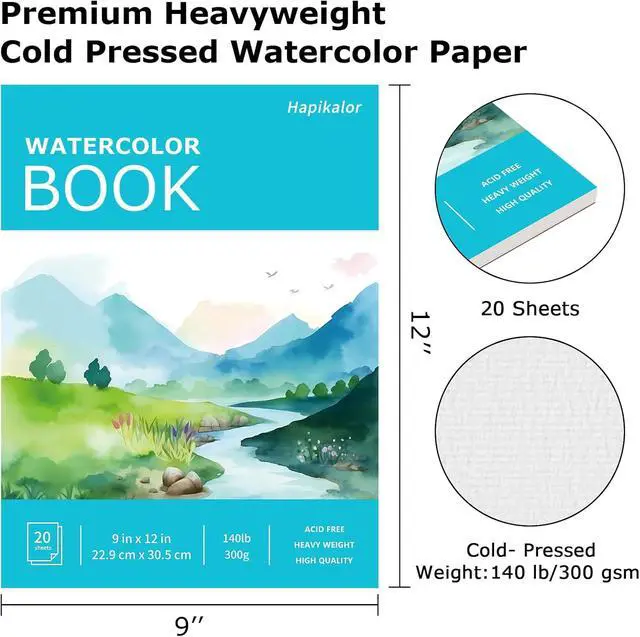 Alt view image 2 of 7 - Hapikalor Watercolor Paper Pad, 9"x12" Water Color Paper, 140lb/300gsm Teal | Artist Painting Drawing Paper Book, Art Supplies for Adults Kids, Watercolors, Watercolor Paint Set, Sketchbook, Journal