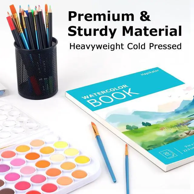 Alt view image 4 of 7 - Hapikalor Watercolor Paper Pad, 9"x12" Water Color Paper, 140lb/300gsm Teal | Artist Painting Drawing Paper Book, Art Supplies for Adults Kids, Watercolors, Watercolor Paint Set, Sketchbook, Journal
