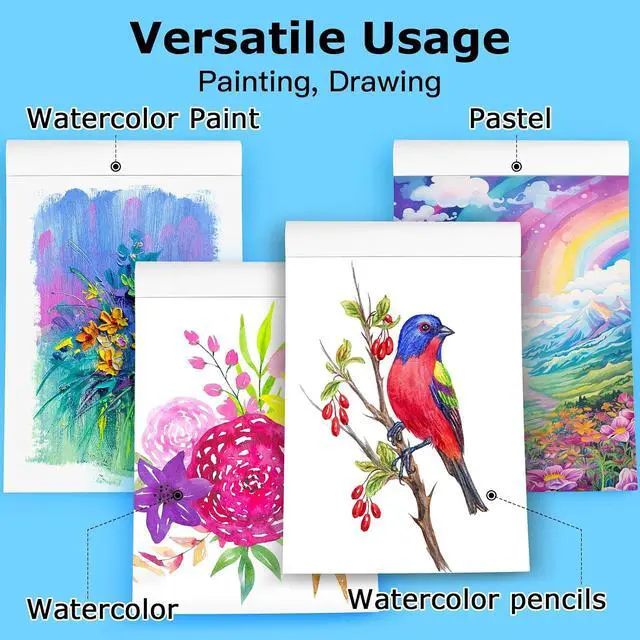 Alt view image 5 of 7 - Hapikalor Watercolor Paper Pad, 9"x12" Water Color Paper, 140lb/300gsm Teal | Artist Painting Drawing Paper Book, Art Supplies for Adults Kids, Watercolors, Watercolor Paint Set, Sketchbook, Journal