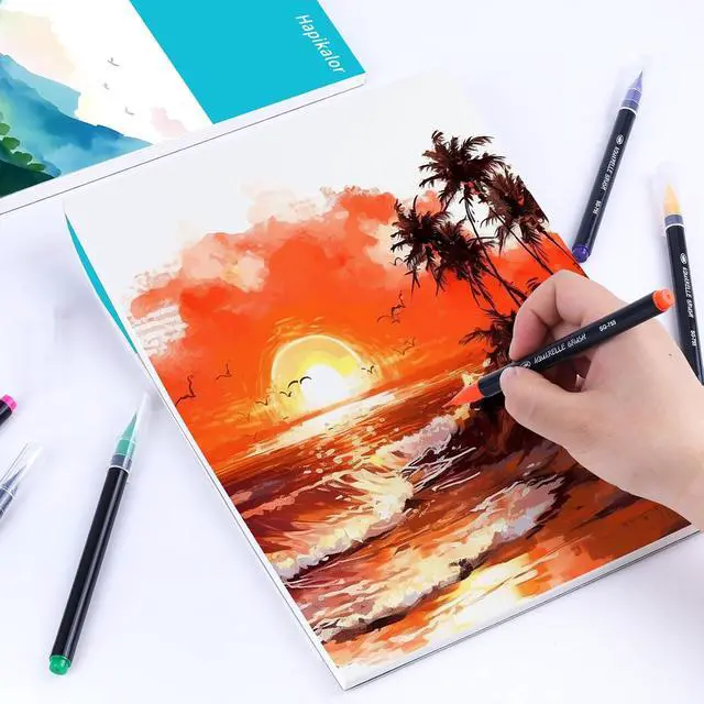 Alt view image 6 of 7 - Hapikalor Watercolor Paper Pad, 9"x12" Water Color Paper, 140lb/300gsm Teal | Artist Painting Drawing Paper Book, Art Supplies for Adults Kids, Watercolors, Watercolor Paint Set, Sketchbook, Journal