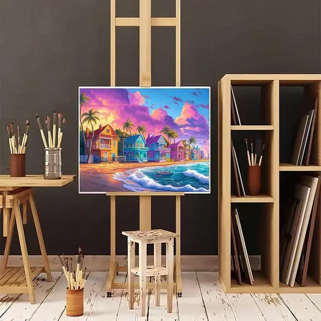 Alt view image 3 of 7 - Natuyalo Paint by Numbers Kit for Adults - Beach Cottage Adult Paint by Number Kits on Canvas Without Frame, DIY Acrylic Painting by Numbers Kit for Gift Home Wall Decor 16x20 Inch