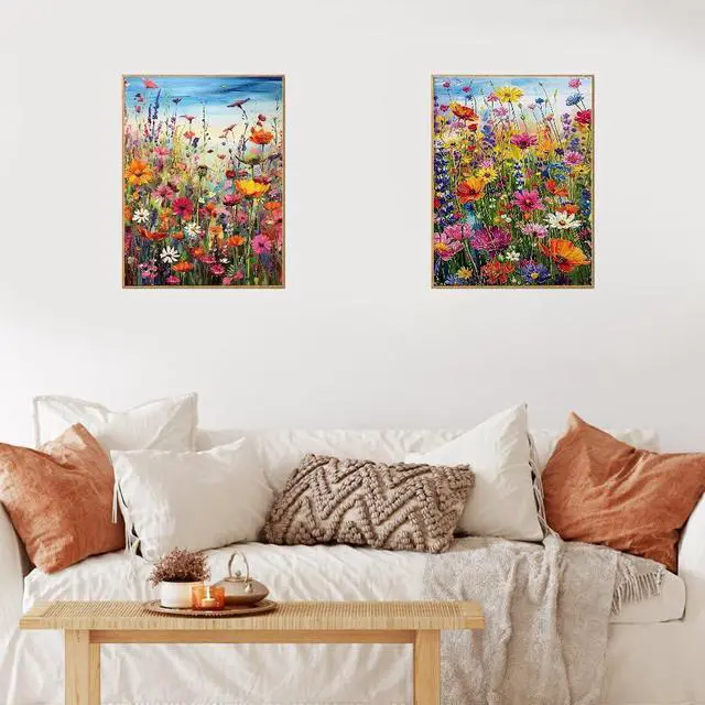 Alt view image 2 of 5 - Kaixine 2 Pack Wild Flowers Paint by Numbers for Adults,Bohemian Style DIY Paint by Diamonds Dot,Adult Paint by Number Kits on Canvas Flowers,Home Wall Decor 12x16 inch