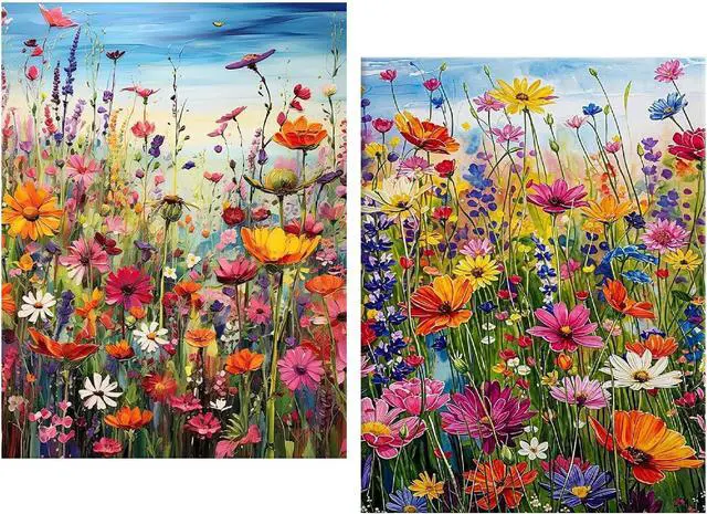 Main image of Kaixine 2 Pack Wild Flowers Paint by Numbers for Adults,Bohemian Style DIY Paint by Diamonds Dot,Adult Paint by Number Kits on Canvas Flowers,Home Wall Decor 12x16 inch