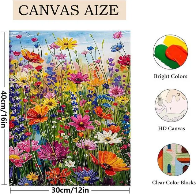 Alt view image 4 of 5 - Kaixine 2 Pack Wild Flowers Paint by Numbers for Adults,Bohemian Style DIY Paint by Diamonds Dot,Adult Paint by Number Kits on Canvas Flowers,Home Wall Decor 12x16 inch