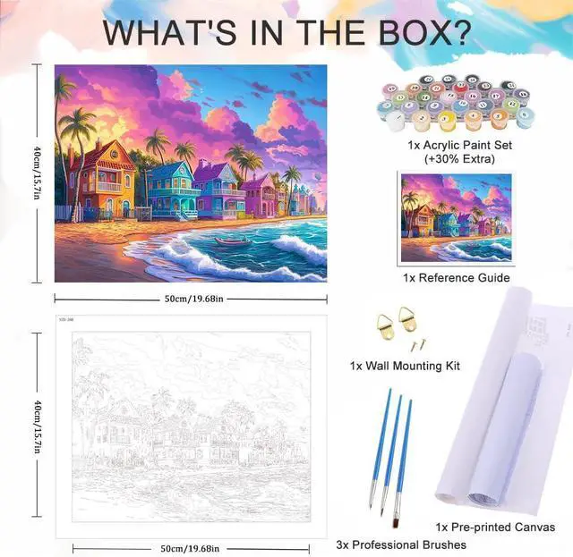 Alt view image 5 of 7 - Natuyalo Paint by Numbers Kit for Adults - Beach Cottage Adult Paint by Number Kits on Canvas Without Frame, DIY Acrylic Painting by Numbers Kit for Gift Home Wall Decor 16x20 Inch