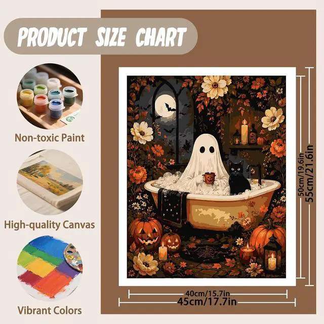 Alt view image 4 of 7 - XTCIXAL Halloween Paint by Numbers Kit for Adults, 16X20 Inch | DIY Paint by Number for Adults Beginner, High-Definition Color Canvas, Stress Relief, Home Wall Decor, Gifts, Unframed