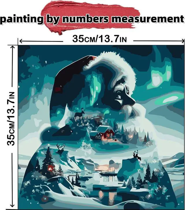 Alt view image 5 of 7 - VIGEGU Santa Claus Paint by Numbers Kit for Adults Beginner Without Frame,Winter Landscape Paint by Number DIY Adult Paint by Number Kits for Home Decor 13.7x13.7 in