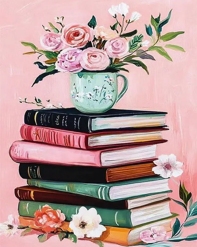 Main image of ZRIZQ Paint by Numbers Kit for Adults Beginner,Books Flowers,16x20 | Full set with wooden brushes,rolled canvas,rich paints.Calming activity.Beginner friendly.Just open and paint.