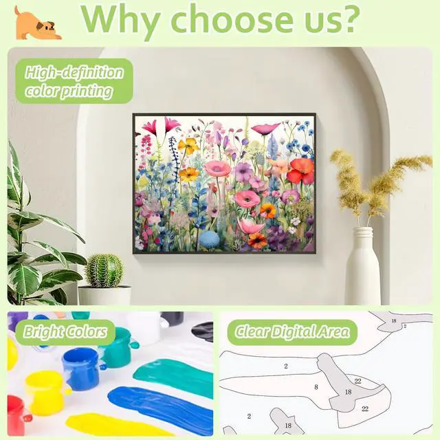 Alt view image 5 of 7 - Reivworl Flowers Paint by Numbers Kit for Adults, Wildflowers Paint by Number for Adults, Adult Paint by Number Kits for Gifts and Home Wall Decor 16x20 Inch