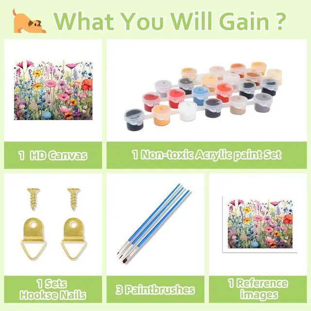 Alt view image 6 of 7 - Reivworl Flowers Paint by Numbers Kit for Adults, Wildflowers Paint by Number for Adults, Adult Paint by Number Kits for Gifts and Home Wall Decor 16x20 Inch
