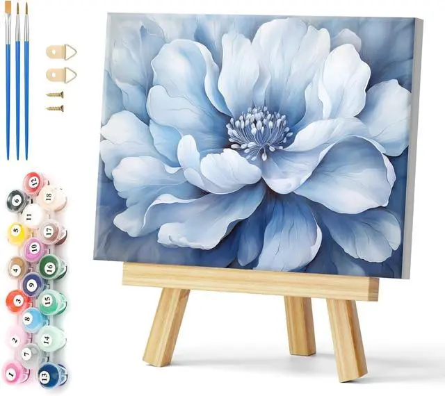 Main image of Natuyalo Framed Paint by Numbers for Adults - Blue Flower DIY Adult Paint by Number Kits Blooming Flower Acrylic Painting by Numbers for Beginners Art Craft Kits for Adults (12x16 Inch)