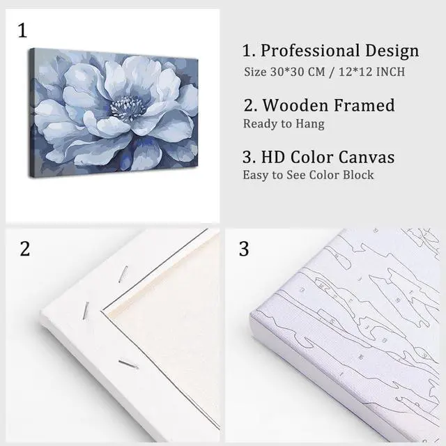 Alt view image 4 of 7 - Natuyalo Framed Paint by Numbers for Adults - Blue Flower DIY Adult Paint by Number Kits Blooming Flower Acrylic Painting by Numbers for Beginners Art Craft Kits for Adults (12x16 Inch)